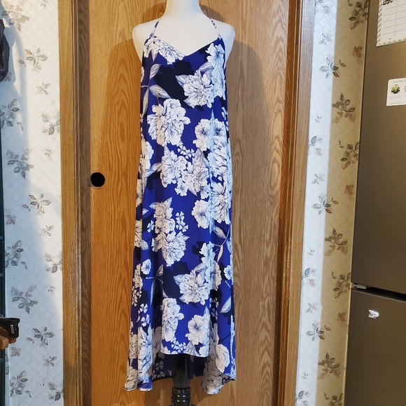 Tahari floral high low sleeveless maxi dress purplish blue polyester size S - Picture 3 of 13